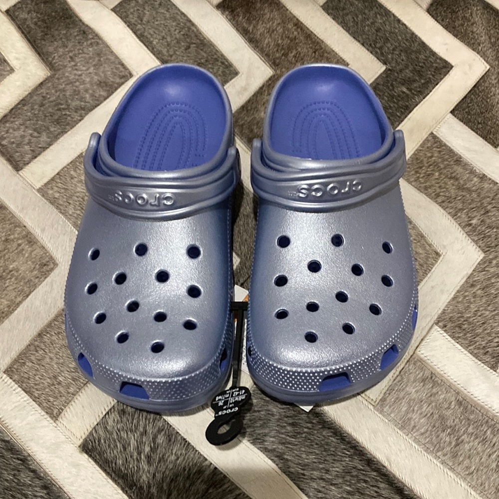 Blue/Silver Metallic Crocs Brand New Size 8 Men, 10 Women